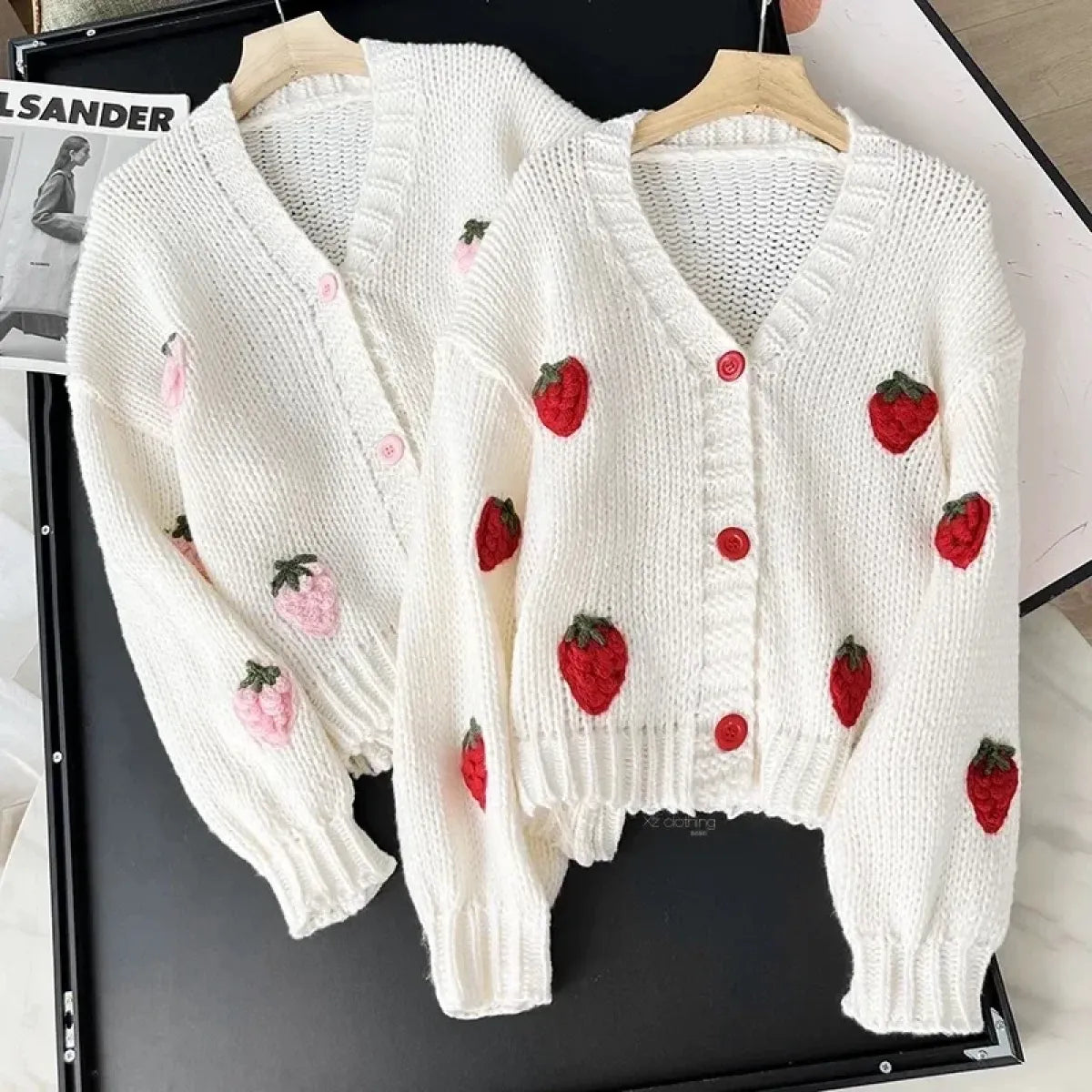 Sweet Strawberry Embroidered V-Neck Cardigan - Sweaters - Cardigan - 1