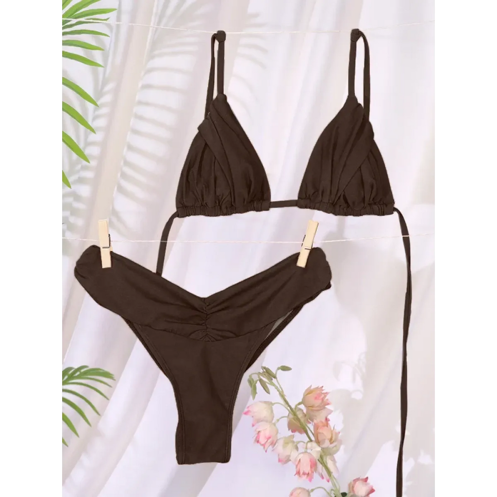 Frill Trim Triangle Bikini Set - Swimsuits - Swimsuit / Bikini / One-Piece Swimwear - 3