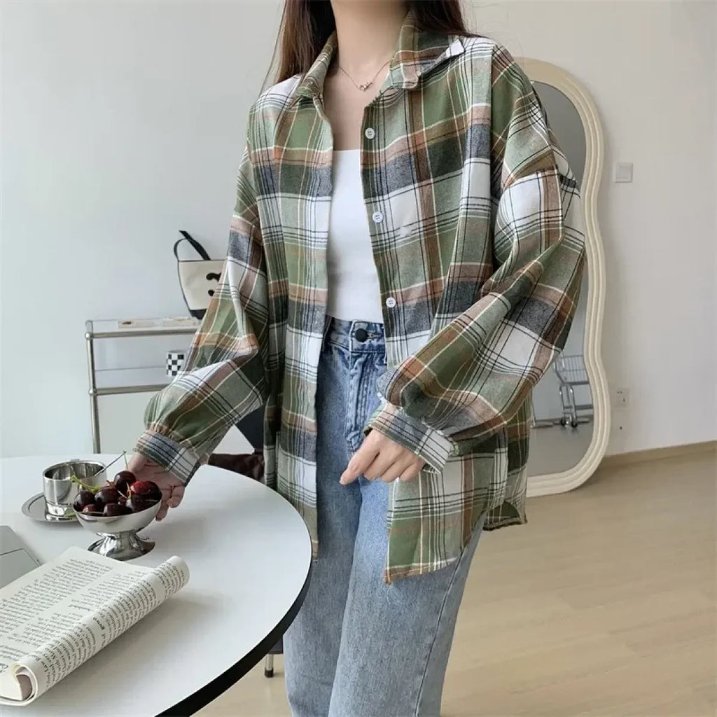Vintage Preppy Plaid Button-Up Shirt - T-Shirts - Button-Up Shirt - 36