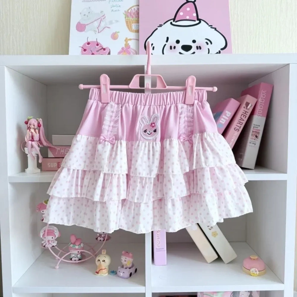 Sweet Pink Polka Dot Elastic Waist Mini Skirt - Bottoms - Mini Skirt - 1