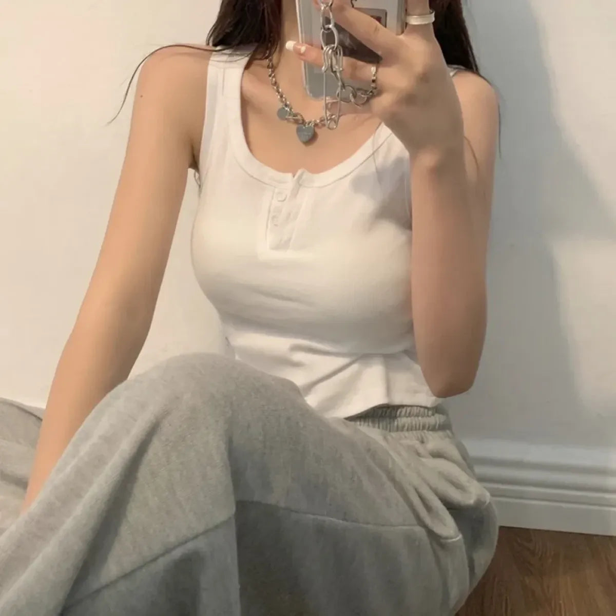 Ribbed Button Down Sleeveless Tank Top - Women’s Clothing & Accessories - Tank Top / Cami - 15