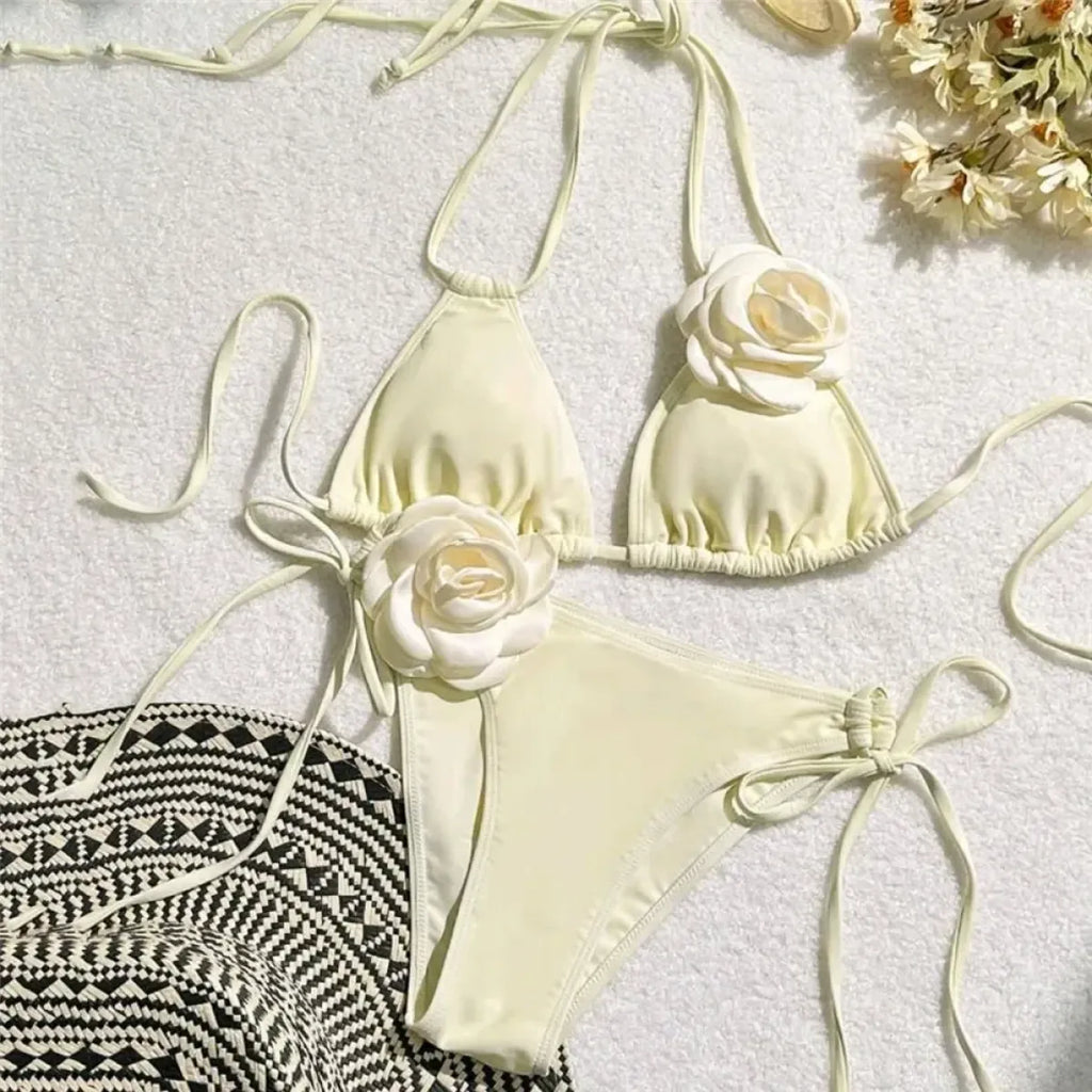 Black 3D Flower Triangle Bikini Set - Swimsuits - Swimsuit / Bikini / One-Piece Swimwear - 6