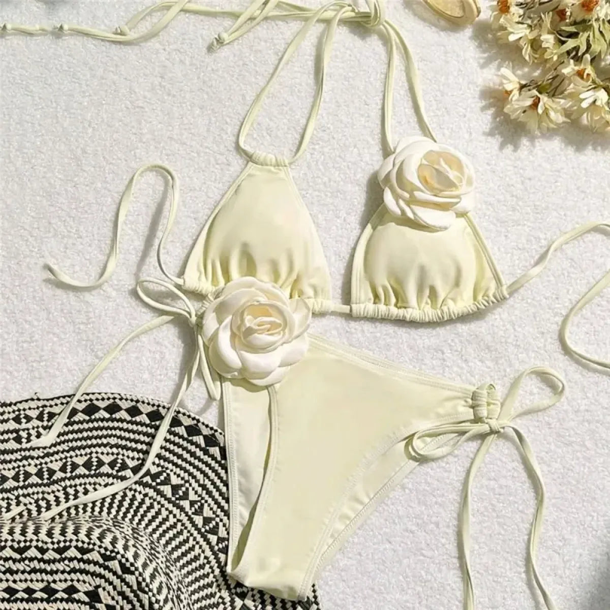 Black 3D Flower Triangle Bikini Set - Swimsuits - Swimsuit / Bikini / One-Piece Swimwear - 6