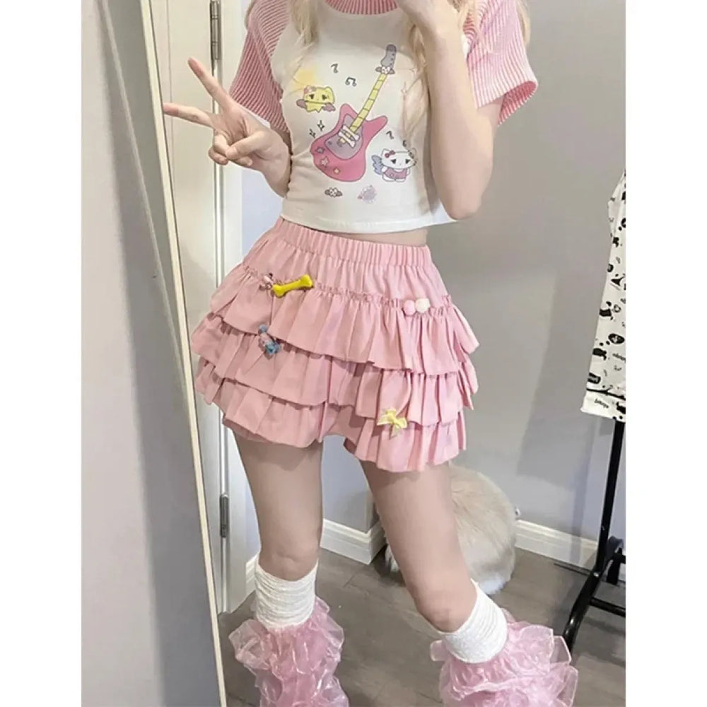 Y2K Sweet Ruffle Bow Mini Skirt - Bottoms - Mini Skirt - 1