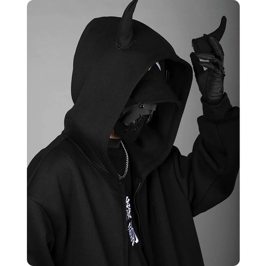Techwear Devil Hoodie - Kawaii Stop - Autumn, Casual Style, Devil Hoodie, Edgy Look, Fashion Statement, High Street Style, Hooded, Men's Clothing, Men's Fashion, Men's Hoodies, Men's Techwear, Polyester, Stand Out in Style, Techwear, Unique Design, Winter