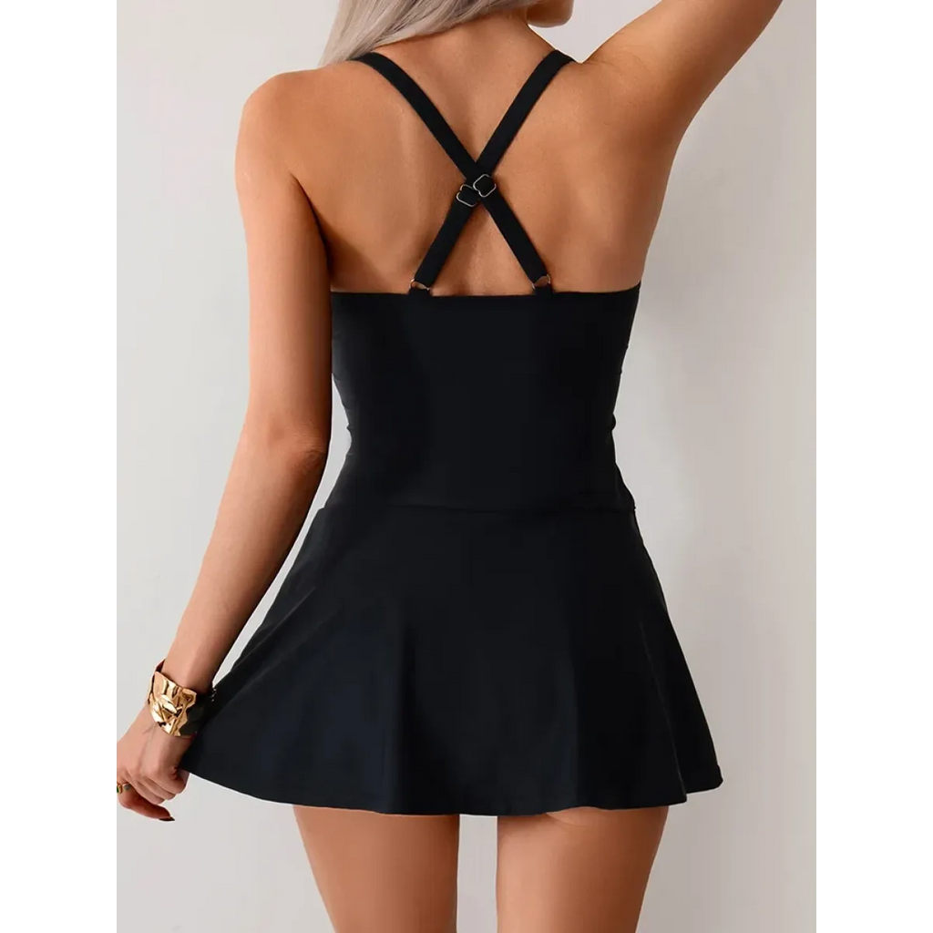 Solid Halter Cross Back Bikini Set - Swimsuits - Swimsuit / Bikini / One-Piece Swimwear - 2
