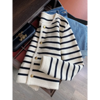 Striped Knit O-Neck Cropped Cardigan - Women’s Clothing & Accessories - Cardigan - 1