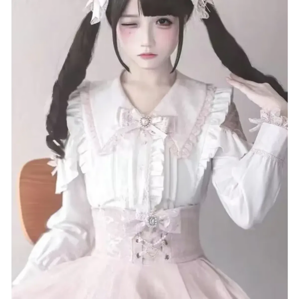 Lolita Lace Patchwork Bow Blouse - Dresses - Blouse - 1