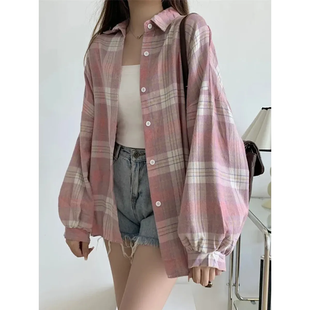 Vintage Preppy Plaid Button-Up Shirt - T-Shirts - Button-Up Shirt - 56