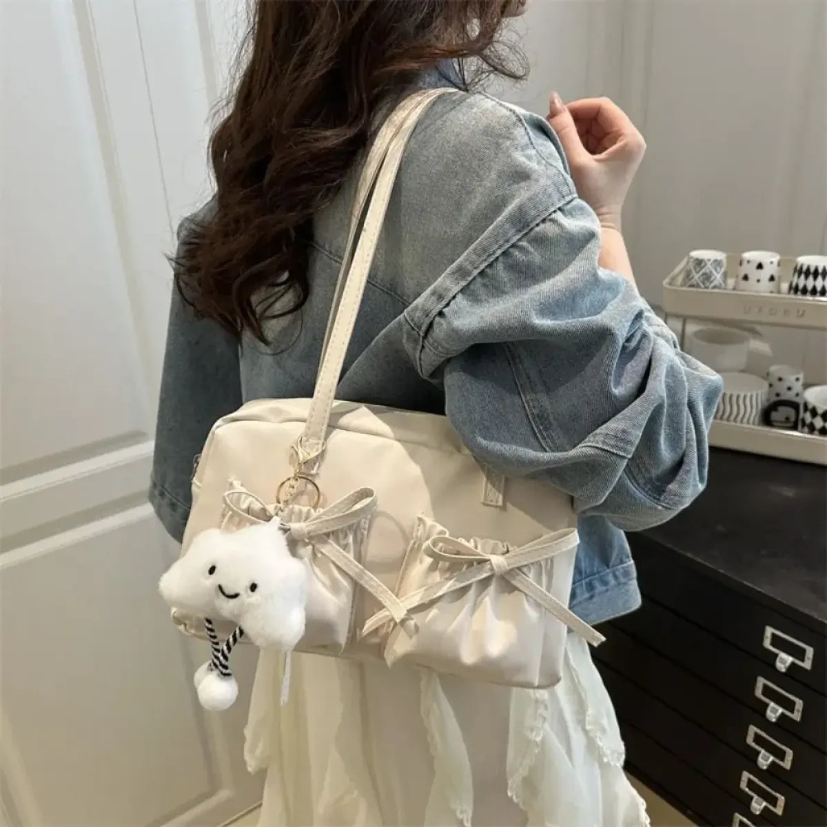 French Style Bow Bowling Bag Shoulder Handbag - Women Bags & Wallets - Shoulder Bag - 1