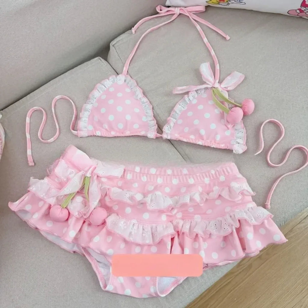 Y2K Cherry Polka Dot Bikini Set - Women’s - Swimsuit / Bikini / One-Piece Swimwear - 6