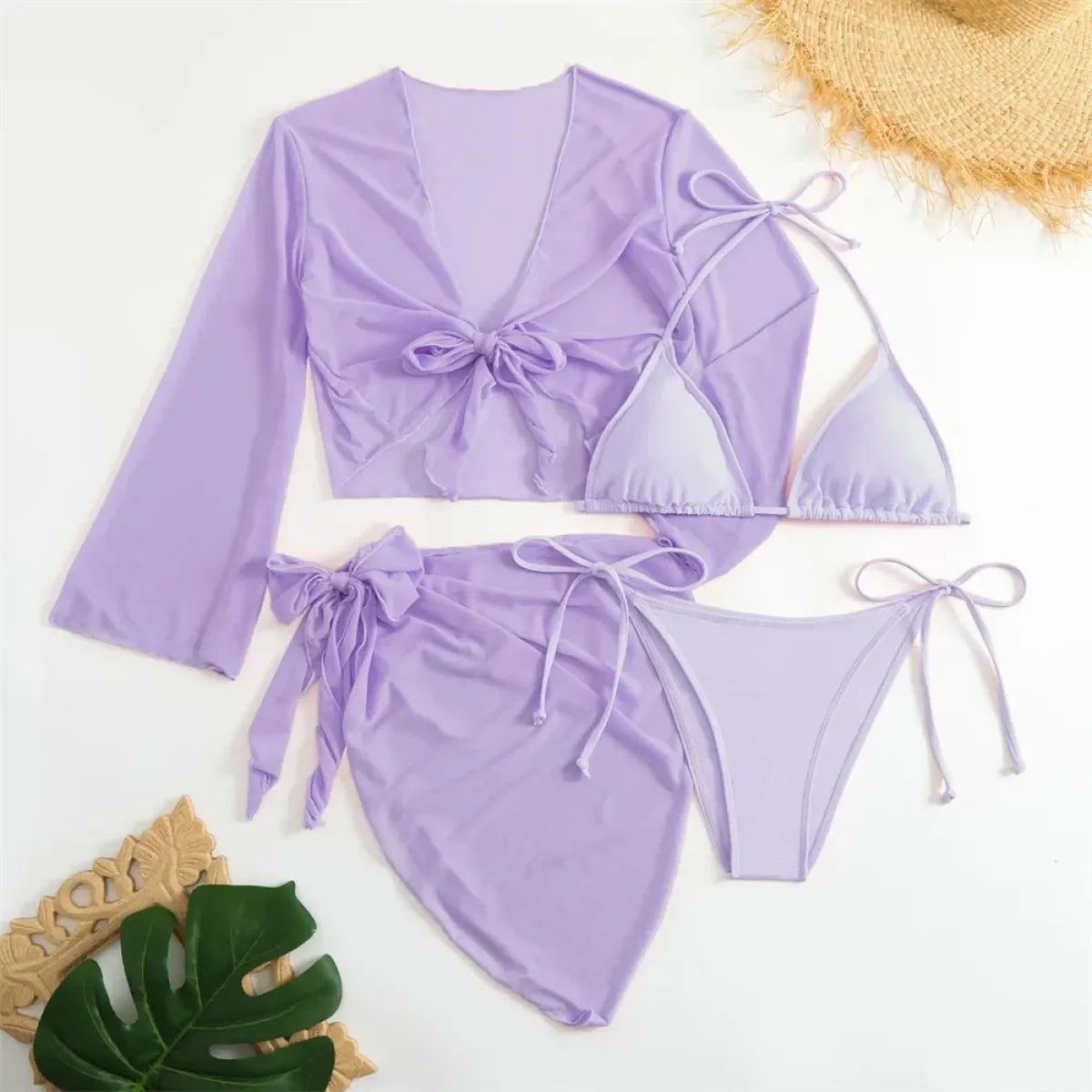 Pink Y2K 4-Piece Halter Bikini Set - Swimsuits - Swimsuit / Bikini / One-Piece Swimwear - 7