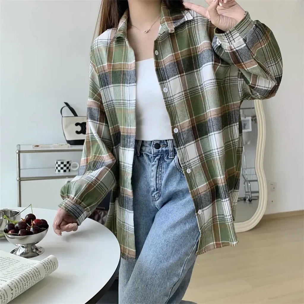 Vintage Preppy Plaid Button-Up Shirt - T-Shirts - Button-Up Shirt - 37