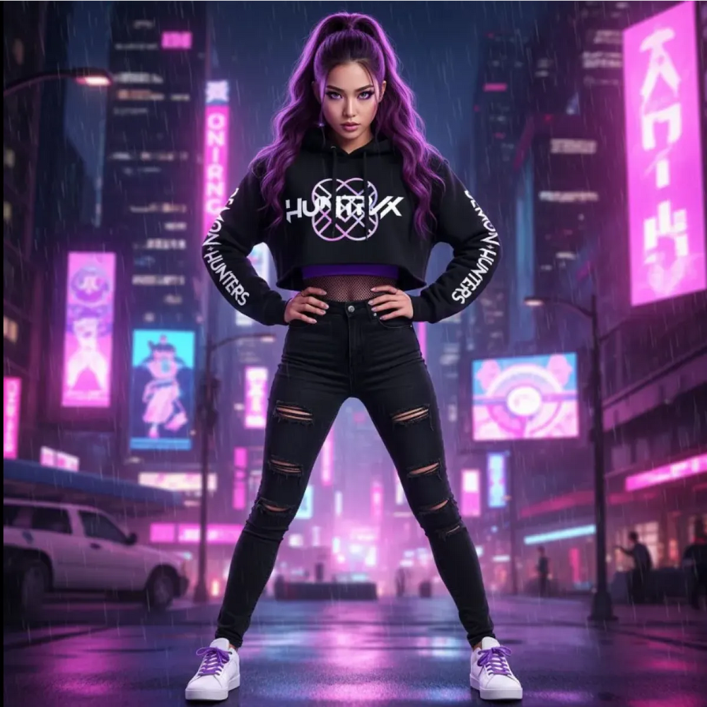 Kpop Demon Hunters Cat Ear Crop Hoodie - Women’s Clothing & Accessories - Hooded - Hoodie - 1