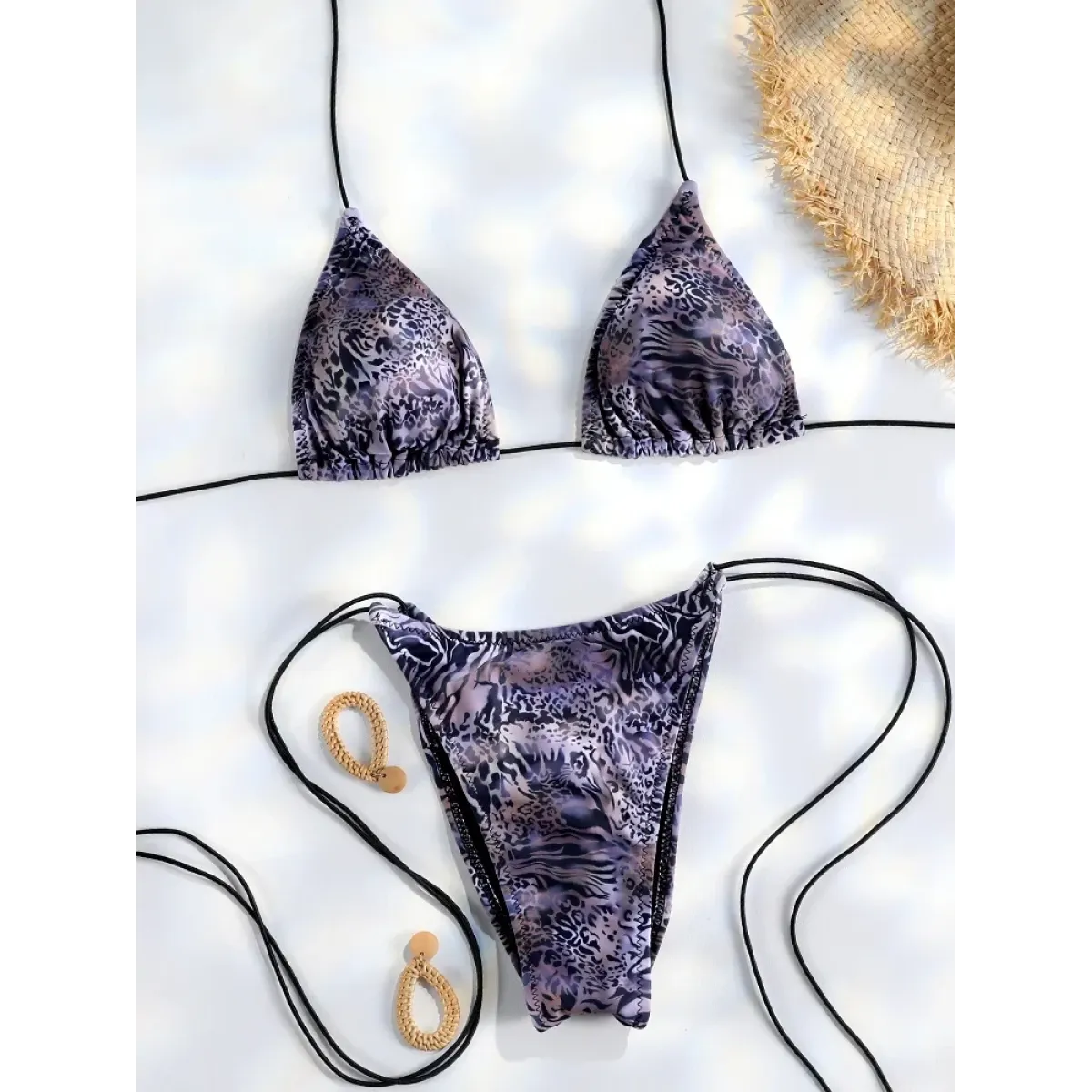 Printed Triangle Micro Thong Bikini Set - Swimsuits - Swimsuit / Bikini / One-Piece Swimwear - 9