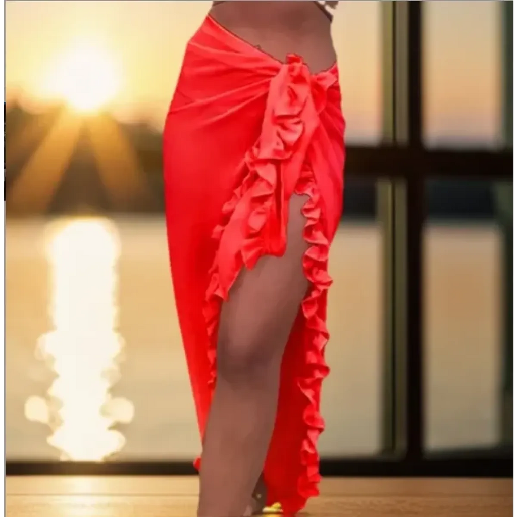 Ruffle Knit Sarong Swim Cover-Up Skirt - Bottoms - Swimsuit / Bikini / One-Piece Swimwear - 3