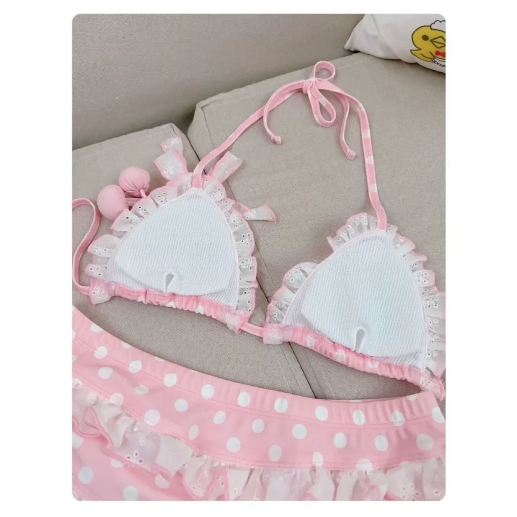 Y2K Cherry Polka Dot Bikini Set - Women’s - Swimsuit / Bikini / One-Piece Swimwear - 2