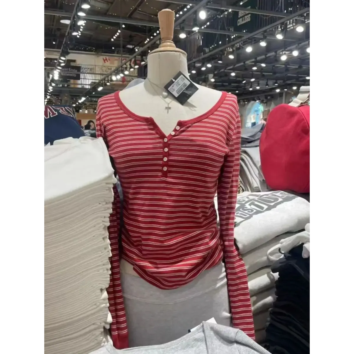Six Button Ribbed Long Sleeve Slim Tee - T-Shirts - T-Shirt - 16
