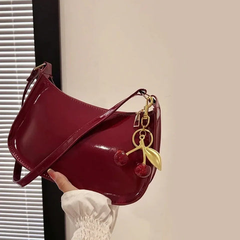 PU Leather Cherry Charm Shoulder Bag