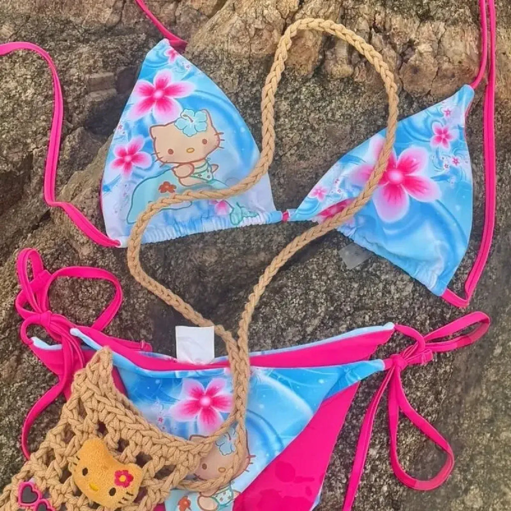 Hello Kitty Anime Halter Bikini Set - Anime - Swimsuit / Bikini / One-Piece Swimwear - 1