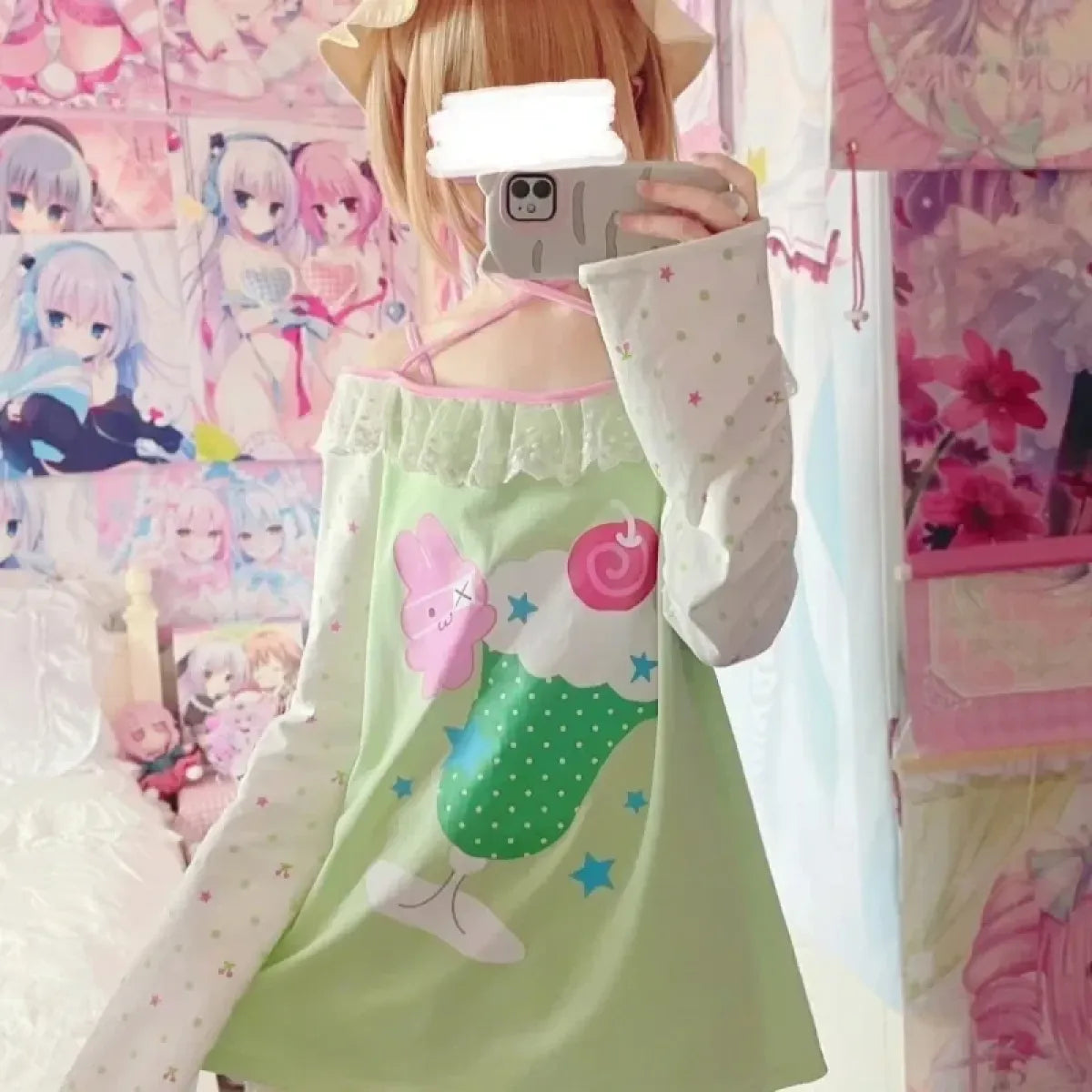 Sweet Kawaii Cartoon Print Slash Neck Tee - T-Shirts - T-Shirt - 4