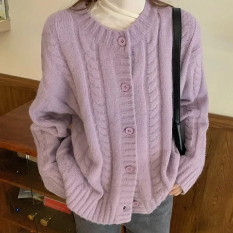 Purple O-Neck Knit Cardigan - Women’s Clothing & Accessories - Cardigan - 1