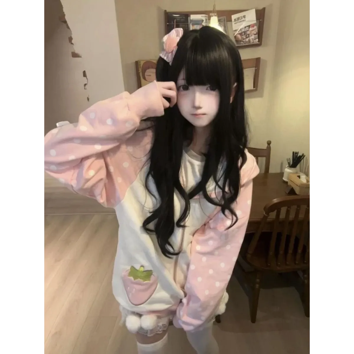 Kawaii Rabbit Ear Lace Patchwork Zip Hoodie - Dresses - Hoodie - 4