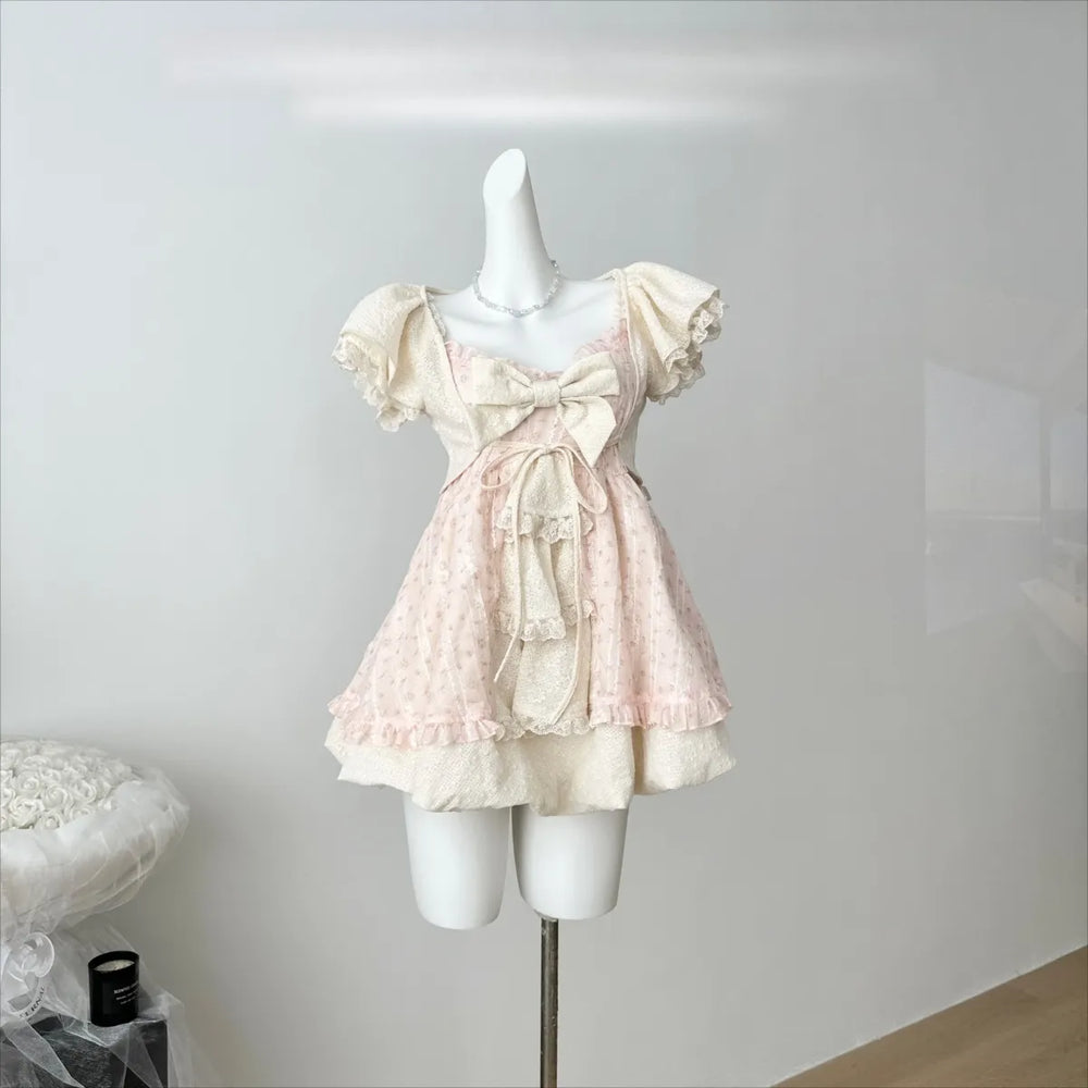 Sweet Lolita Bow Lace Mini Dress - All Dresses - Lolita Dress - 1