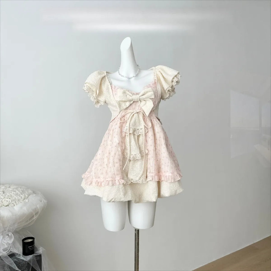 Sweet Lolita Bow Lace Mini Dress - All Dresses - Lolita Dress - 1