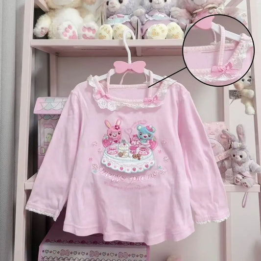 Pink Kawaii Cartoon Lace Stitch Long Sleeve T-Shirt - T-Shirts - T-Shirt - 1