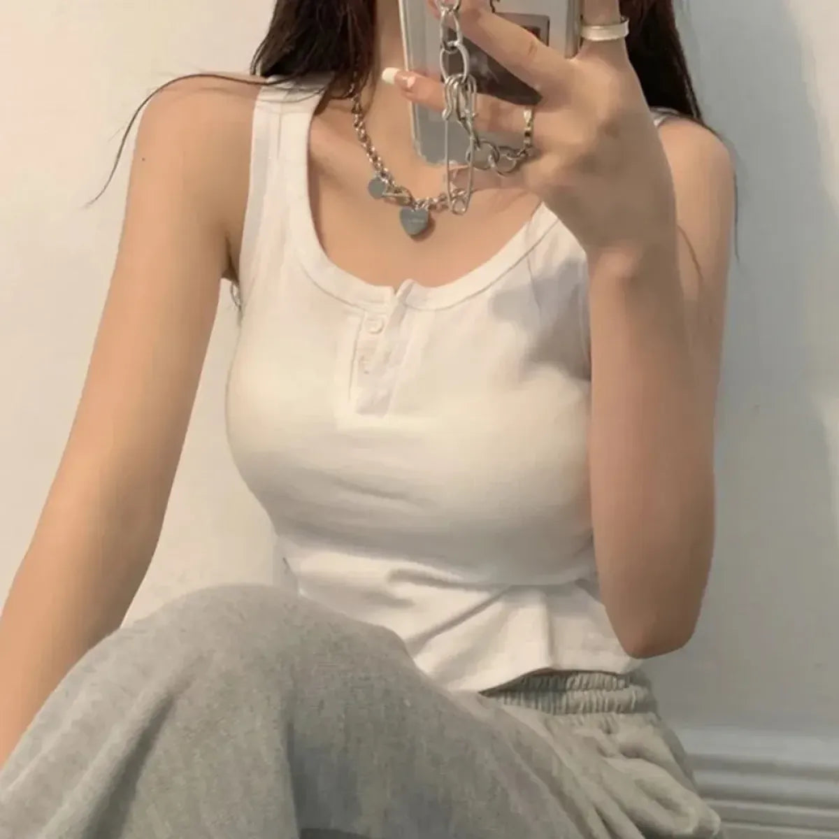 Ribbed Button Down Sleeveless Tank Top - Women’s Clothing & Accessories - Tank Top / Cami - 2