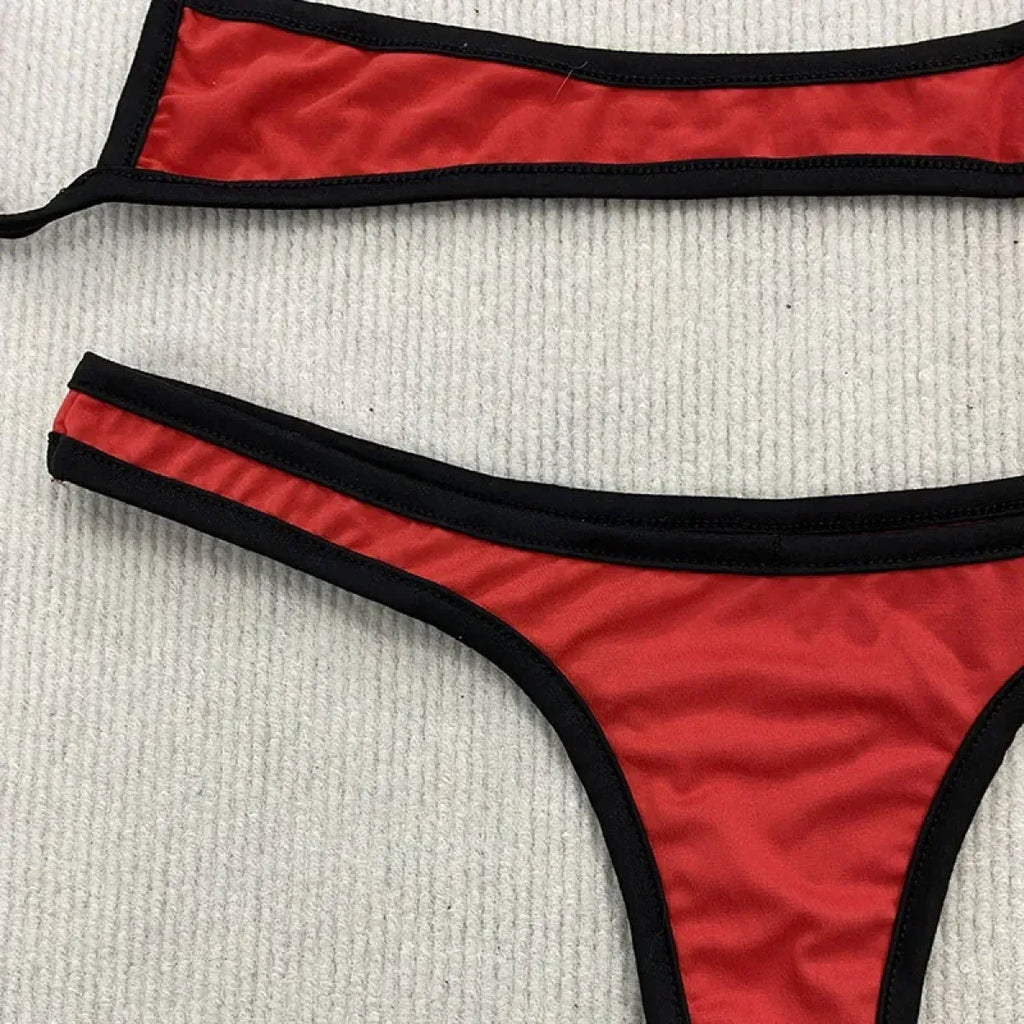 Y2K Contrast Lace-Up Backless Bikini Set - Swimsuits - Swimsuit / Bikini / One-Piece Swimwear - 6