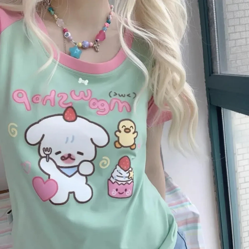 Sweet Cartoon Patchwork Y2K T-Shirt - Dresses - T-Shirt - 1