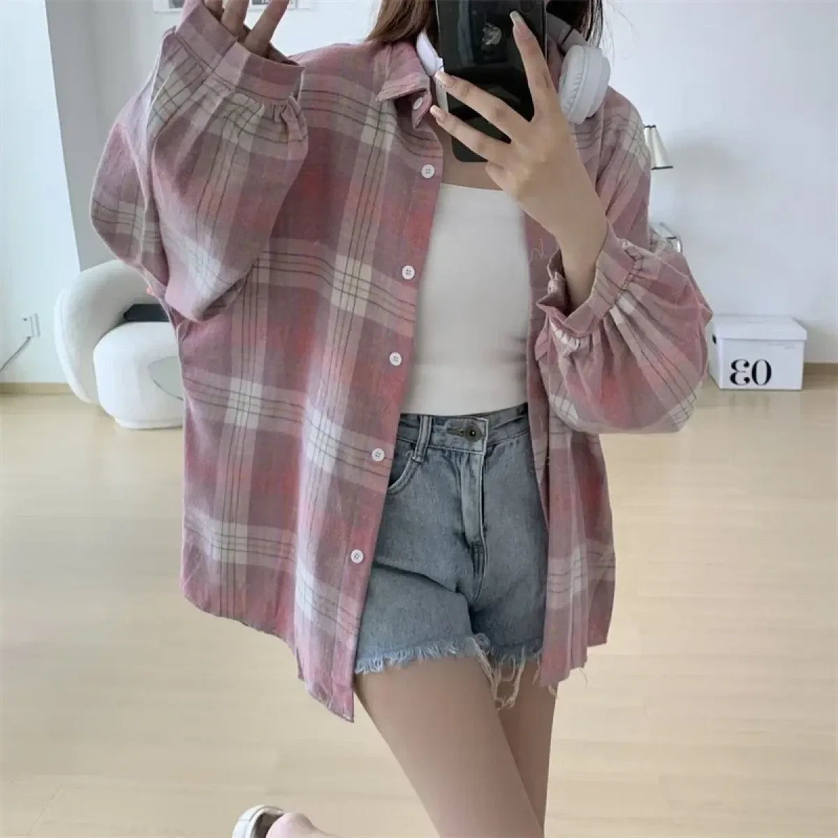 Vintage Preppy Plaid Button-Up Shirt - T-Shirts - Button-Up Shirt - 13