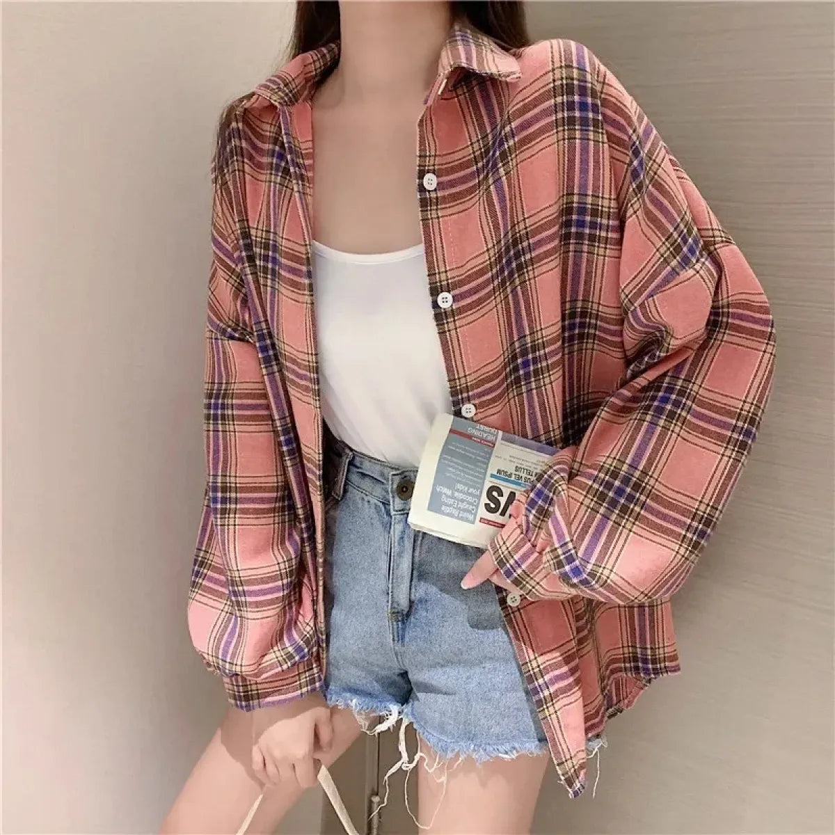 Vintage Preppy Plaid Button-Up Shirt - T-Shirts - Button-Up Shirt - 50