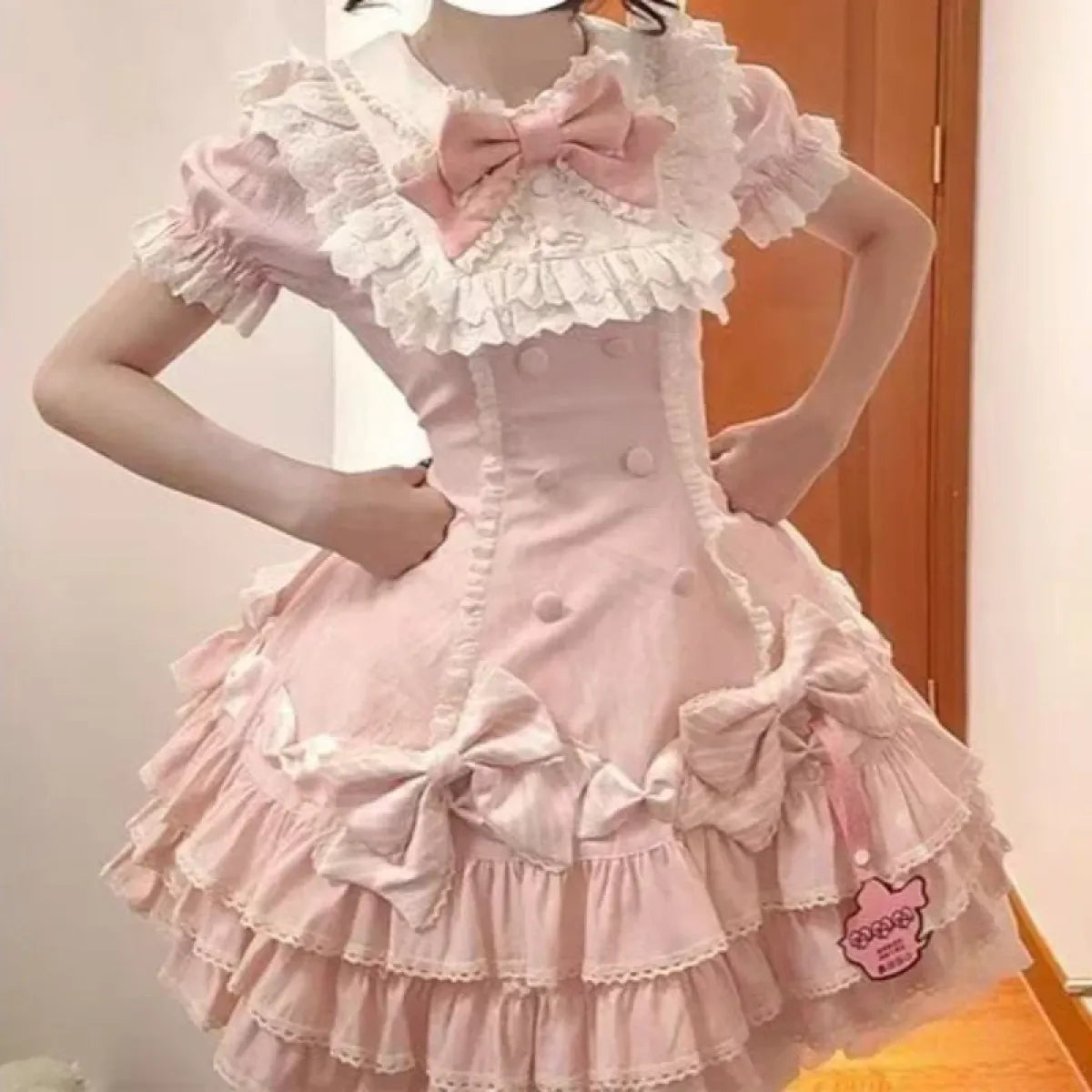 Sweet Lolita Pink Bow Ruched Mini Dress - All Dresses - Lolita Dress - 5