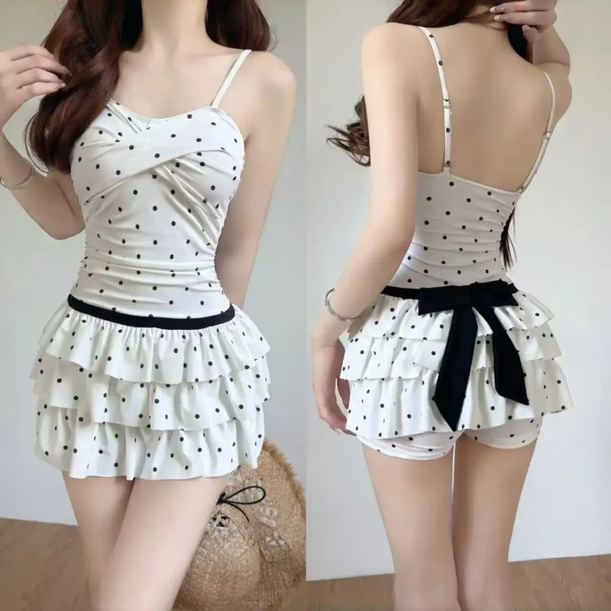 Vintage Polka Dot Ruffle Skirted Swimsuit - Bottoms - Swimsuit / Bikini / One-Piece Swimwear - 2