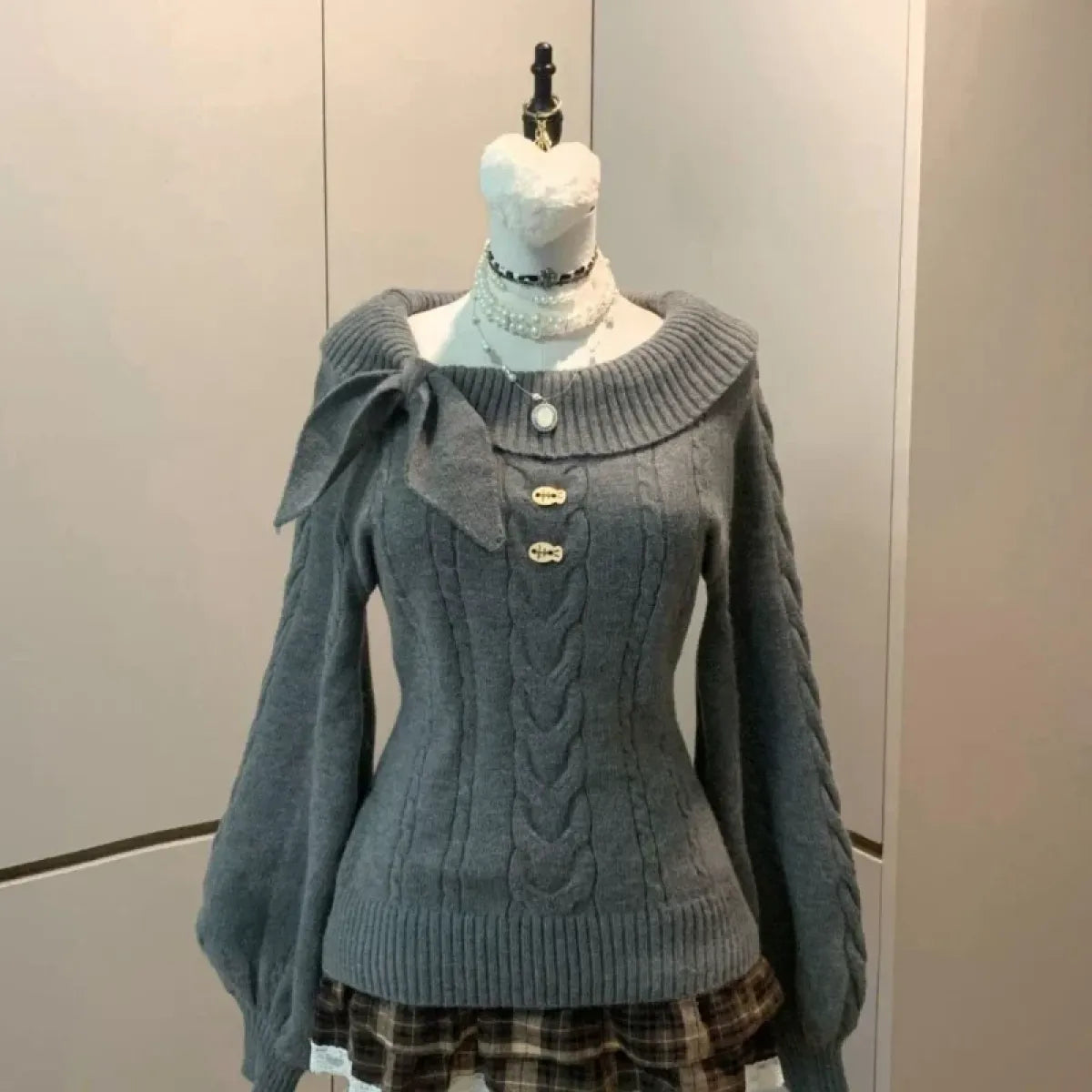 Preppy Bow Knit Sweater Y2K Gyaru Style - Dresses - Sweater / Pullover - 16