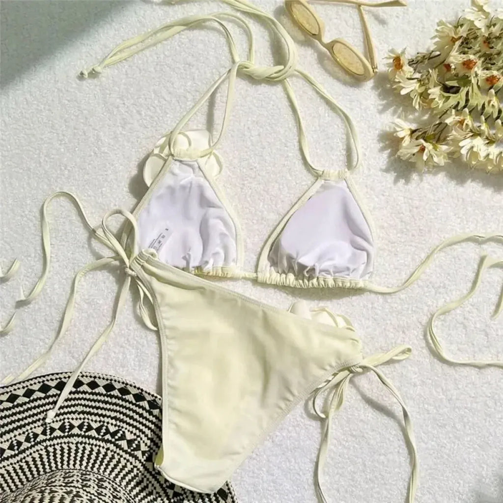 Black 3D Flower Triangle Bikini Set - Swimsuits - Swimsuit / Bikini / One-Piece Swimwear - 5