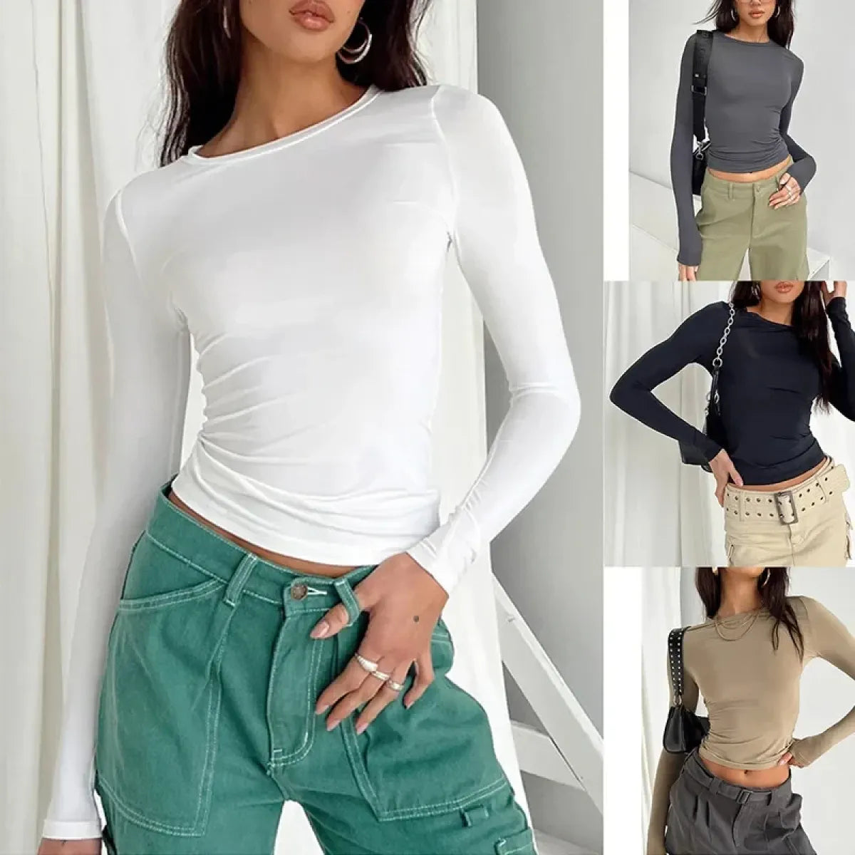 Solid Long Sleeve Slim Fit T-Shirt - T-Shirts - T-Shirt - 13