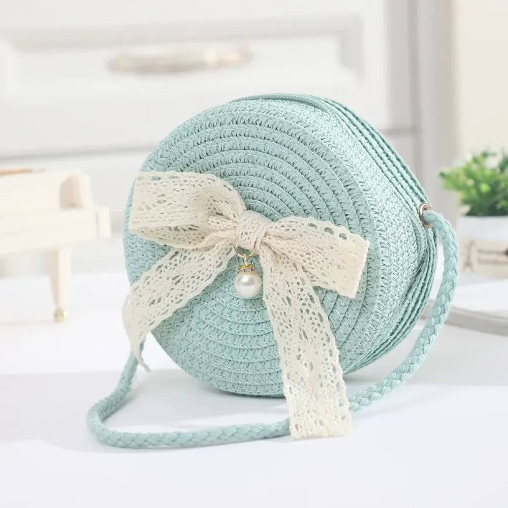 Round Straw Crossbody Bag With Lace Bow - Women Bags & Wallets - Crossbody Bag - 1