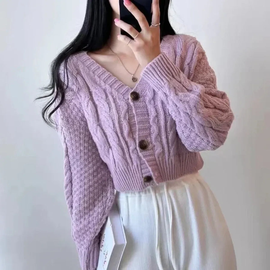 Harajuku Lantern Sleeve V-Neck Crop Cardigan