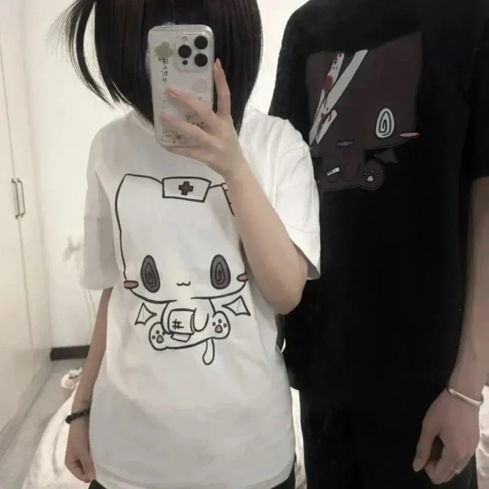 Cartoon Couple Print Y2K Harajuku T-Shirt - T-Shirts - T-Shirt - 1