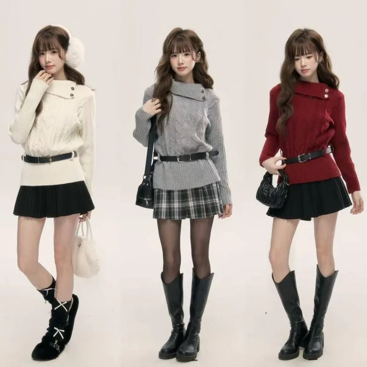 Preppy Bow Knit Sweater Y2K Gyaru Style - Dresses - Sweater / Pullover - 4