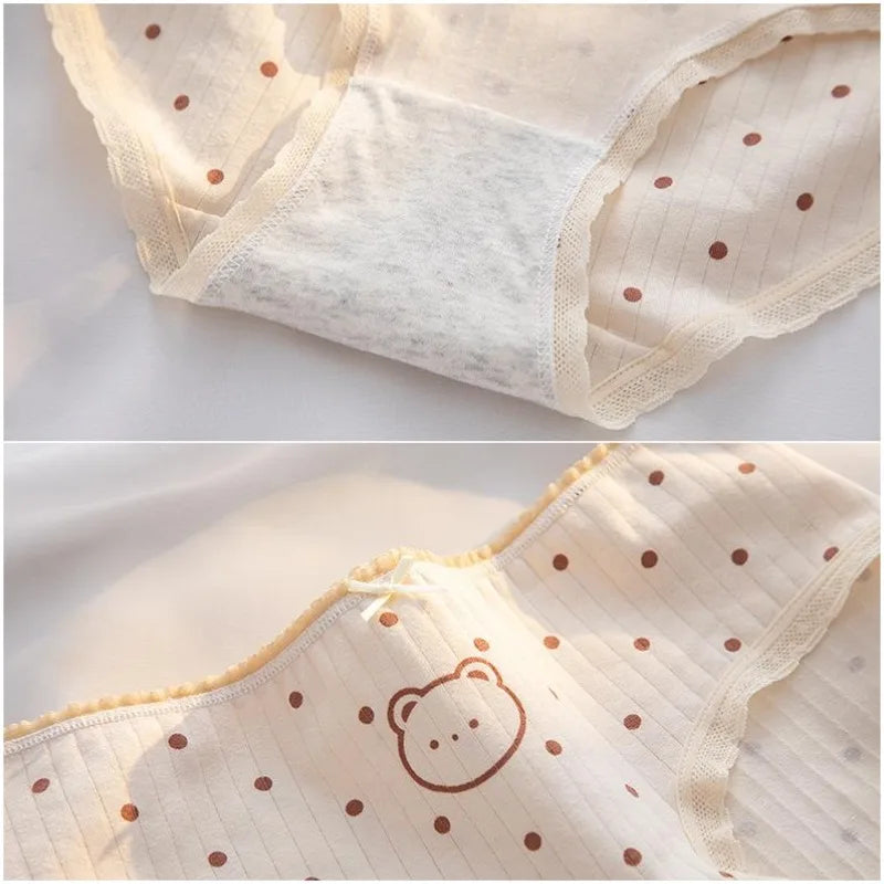 Cute Cartoon Bear Cotton Panties - Mid Waist Sexy Lingerie Set - Kawaii Stop - 