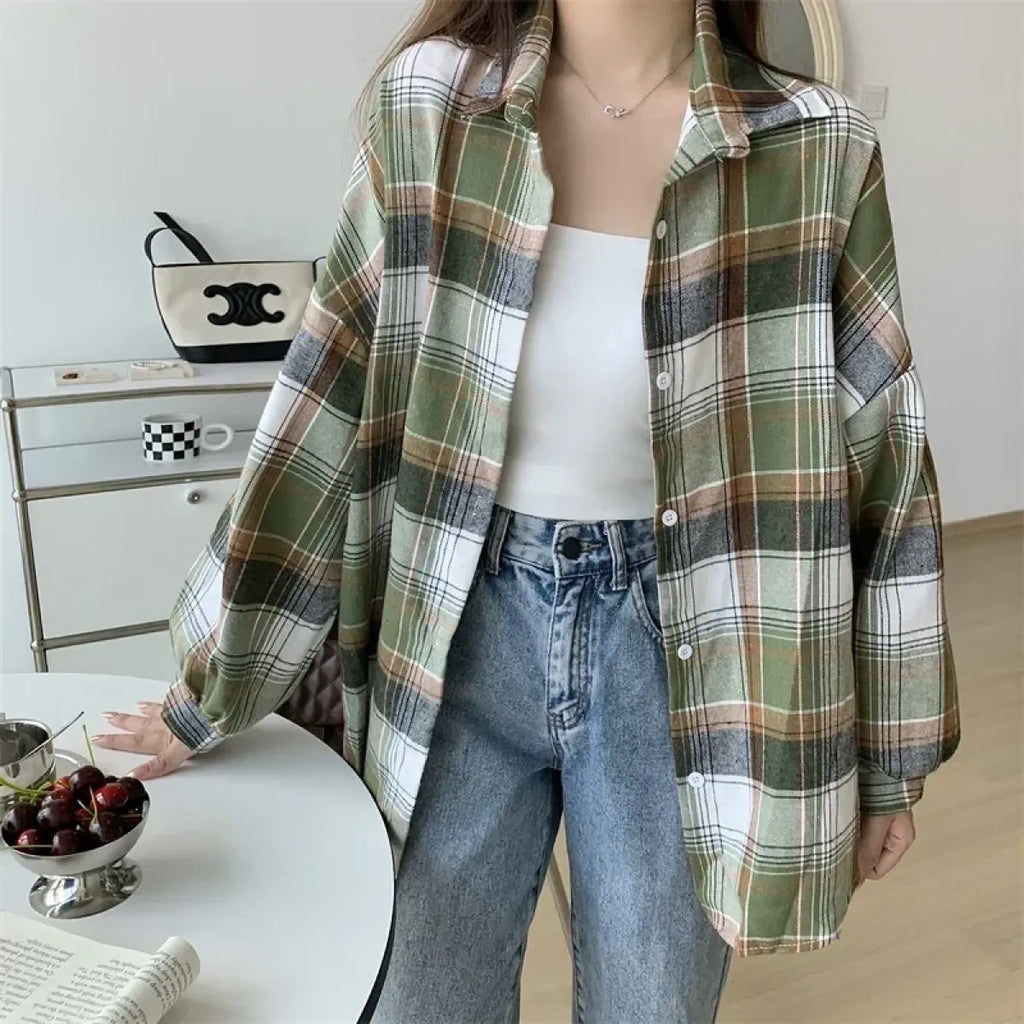 Vintage Preppy Plaid Button-Up Shirt - T-Shirts - Button-Up Shirt - 35