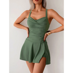 Solid Halter Cross Back Bikini Set - Swimsuits - Swimsuit / Bikini / One-Piece Swimwear - 3