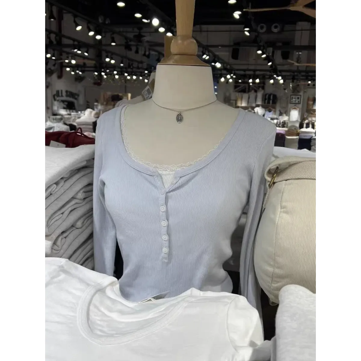 Six Button Ribbed Long Sleeve Slim Tee - T-Shirts - T-Shirt - 30