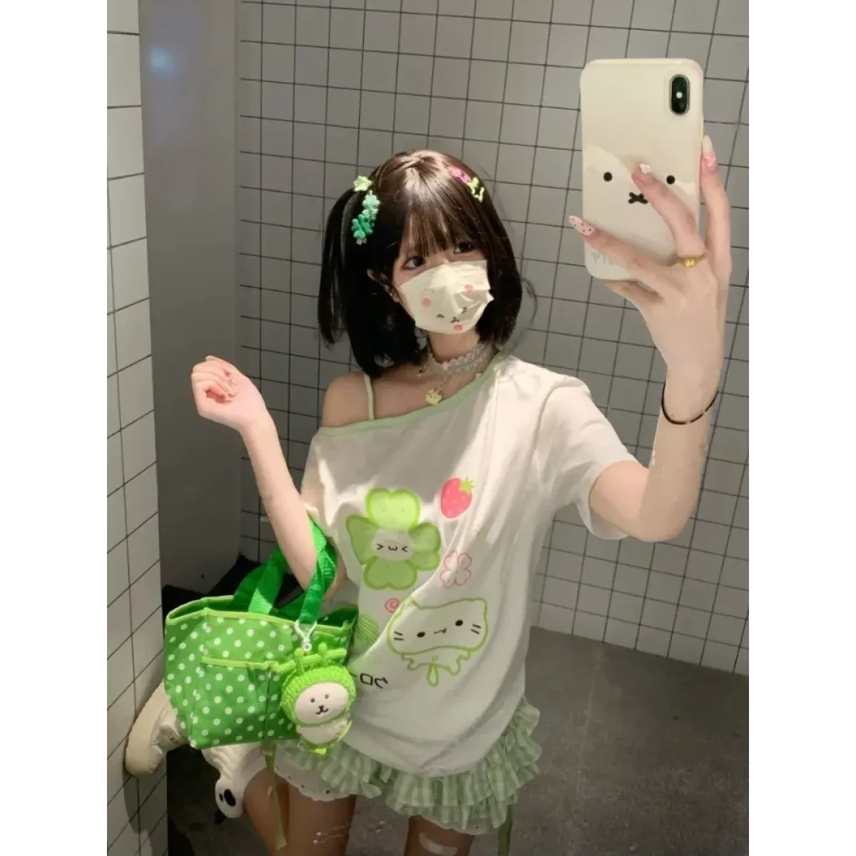 Harajuku Y2K Off Shoulder Cartoon T-Shirt - Dresses - T-Shirt - 3