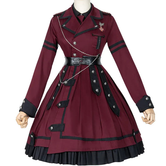 The Last Battle ~ Gothic Long Sleeve Lolita Dress - Kawaii Stop - Dark Romantic, Elegant, Ethereal, Goddess, Gothic, Lapel Collar, Lolita, Long Sleeve, Metal Chain, Polyester